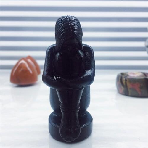 Natural Black Obsidian Crystal Stone Figurine Statue Meditating Silent Girl Hand Carved For Home Decoration Gift