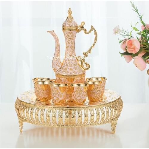 The New Wine Set Liquor Tray Department Gift Court Upscale Metal Pattern Jug Wine Set whiskey glass sake set