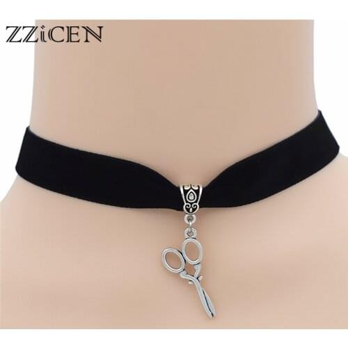 New Chic Personalized Hair Stylist Gifts Unique Jewelry Antique Barber Scissors Pendant Choker Jewelry Statement Necklace