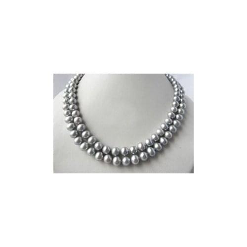 Free shipping AA Nature 2Strands 18'' 9MM Gray Round Freshwater Pearl Necklace