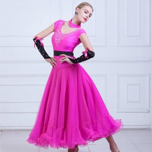 Modern Dance Dress Short Sleeve Pearl Ballroom Dancing Dress Waltz Train Dance Rhinestones decoration one piece dress MQ267
