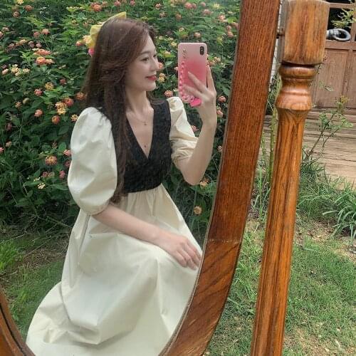 French fairy V-neck dress with thin waist and long skirt traf dresses woman summer 2021 woman dress