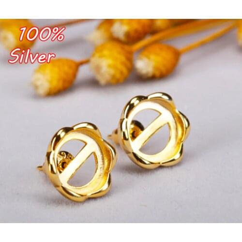 S925 Sterling Silver Color Plated Platinum Deer Rarrings Empty Tray Inlaid Amber BeesFemale Drops 9MM Earrings Blank Silver Tray
