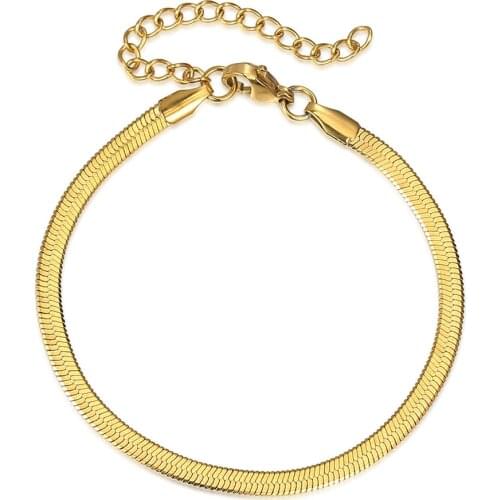 Trend Stainless Steel Flat Snake Link Bracelet for Women Girls Gold Silver Color Adjustable Herringbone Link Chain 3mm 4mm DB320