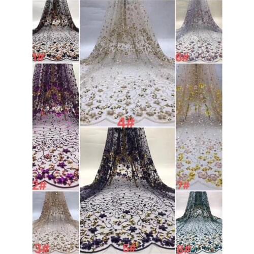 Stock 5yards 8765# 8 color option sequin embroidery net mesh lace fabric for sawing evening bridal wedding dress