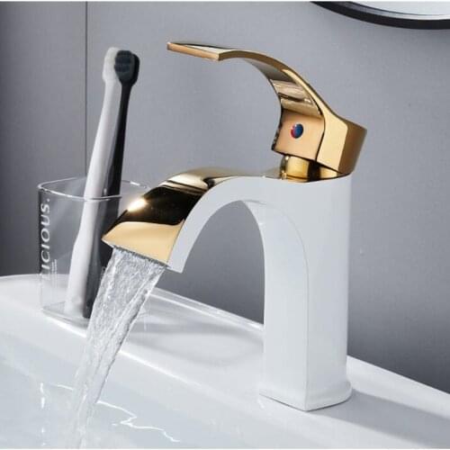 Waterfall Basin Faucet Bathroom Sink Tap Brass Gold New single lever bathroom Water mixer crane Hot and Cold