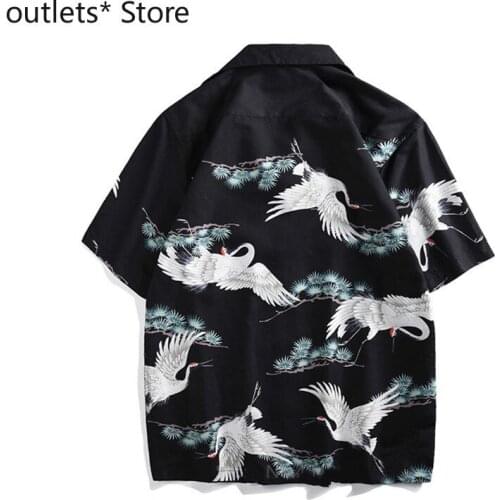 Japanese Loose Style Summer Fashion Casual Shirt Mens Crane Printing Plus Size Retro Haori Traditional Jacket Asian Clothing