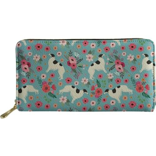 HaoYun Womens Long Wallets Floral Dogs Pattern PU Leather Card Holder 3D Little Bulldogs Design Female Zipper Coin Purse Bags