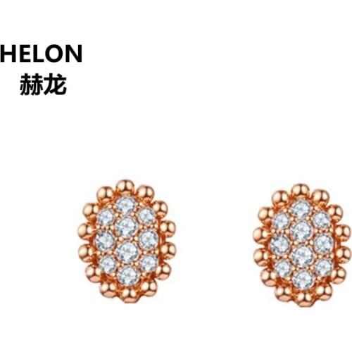 Solid 14k Rose Gold Women Stud Earrings SI/H Natural Diamonds Vintage Earrings Engagement Wedding Party Fine Jewelry
