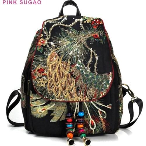 Pink Sugao backpack canvas backpack women embroidery book bag travel backpack high quality laptop backpack women backpack purse