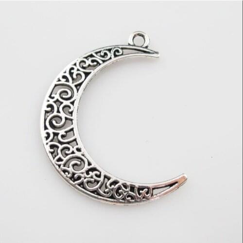 12 New Charms Tibetan Silver Hollow Flower Moon Pendants DIY 29x40mm