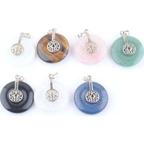 5Pcs/Lot Jewish Hexagram Charms Healing Pendants Jewelry Natural Stone Round Beads Aventurine Rose Quartzs Obsidian Opal QBN440