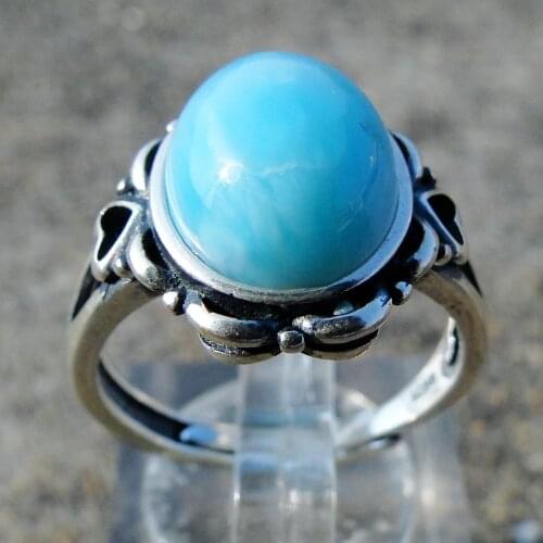Man Antique Engagement Rings White Gold Plating 925 Sterling Silver Blue Larimar 9X11mm Ring Engagement Wedding Ring