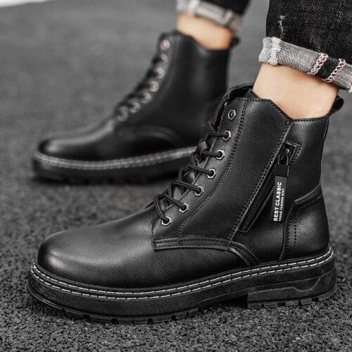 PUPUDA Black Men Boots Comfortable Ankle Boots Men Korean Casual Shoes Male 2021 Lace Up Outdoor Good Quality Shoes Men Autumn