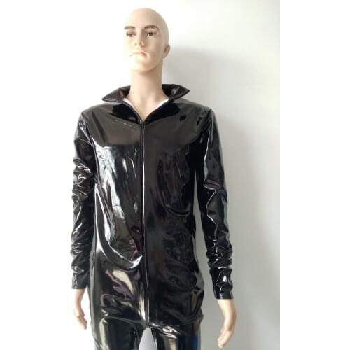 Cosplay Halloween Costumes black sexy clothing PVC Faux Leather Latex Game fun underwear Front double zipper crotch zipper