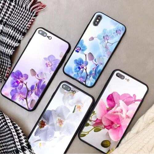 Orchid Flowers Colorful Tempered Glass Phone Case For iPhone 6 6plus 7 plus 8 8plus 5 5S SE For iPhone X XS XR XS Max