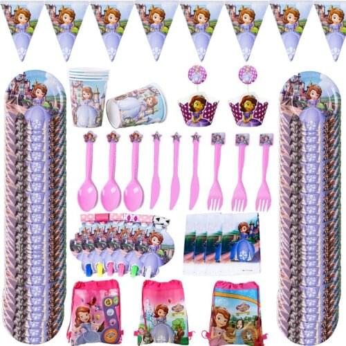Disney Princess Sofia Kids Girls Favor Birthday Party Decoration Paper Cup Plate Napkin Baby Shower Disposable Tableware Supply