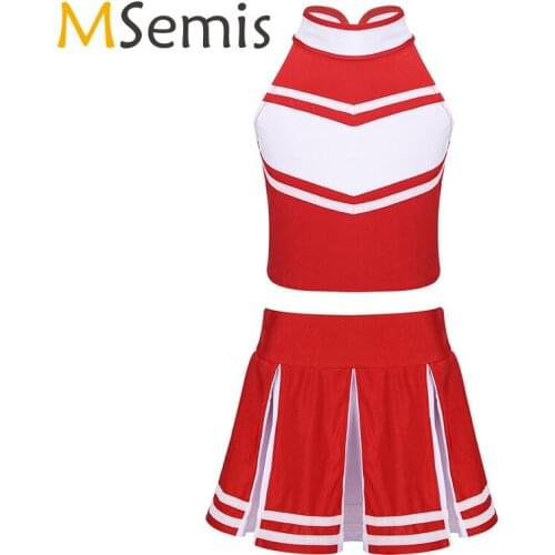 Girls Jazz Dance Dress Cheerleader Costume Outfit Sleeveless Zippered Tops with Pleated Skirt Set for School Stage Performance