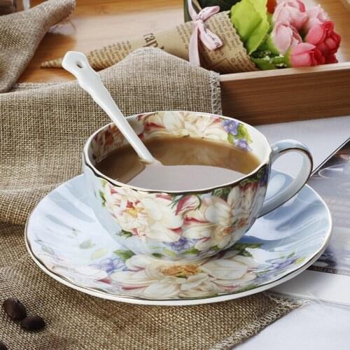 Europe Fine Bone China Coffee Cups Pastoral Style Cup And Saucer zakka tazas cafe Espresso Cup Romantic Afternoon Tea Coffee Mug