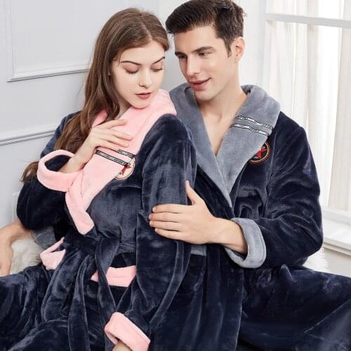Flannel Robe Kimono Gown Couple Winter Thicken Nightwear Nightgown Sleepwear Warm Long Bathrobe Home Clothes Oversize 3XL 4XL