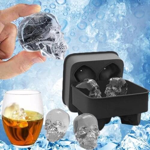 Four Skull Ice Cube Flexible Silicone Mold 3D Mould Ice Tray Ice Maker Whiskey Silicone Ice Ball Easy Release Mold for Bar Home