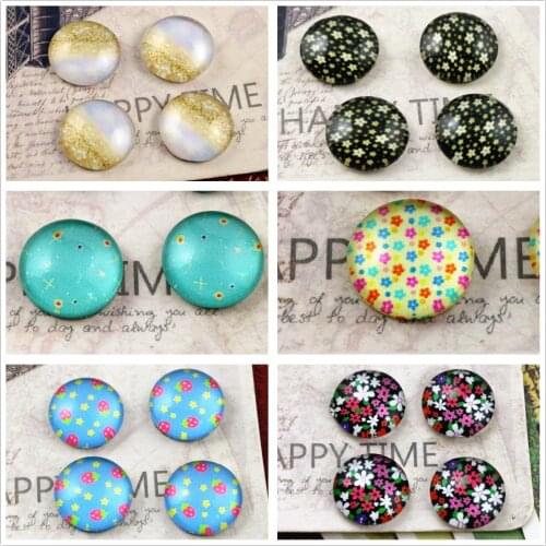 Hot Sale 20pcs/Lot 12mm Popular Flower Style Handmade Glass Cabochons Pattern Domed Jewelry Accessories Supplies