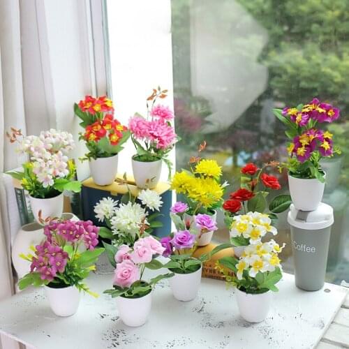 Artificial Potted Rose Hydrangea Fake Flower Simulation Flower Bonsai Table Decoration Plant Balcony Potted Plants Home Decor