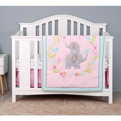 3pcs Elephant Baby Crib Bedding Set Infant Bedroom Decoration Baby Room Product I Fitted Sheet, Crib Quilt, Dust Ruffle