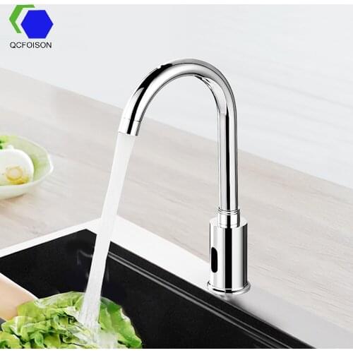 QCFOISON 59 Refined brass public Washroom new-tech induction faucet Kitchen dual infrared faucets Hospital non-contact mixer tap