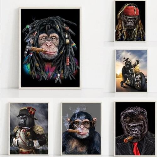Monkey and Gorilla Smoking Canvas Painting Gorilla Ride Motorbike Posters and Prints Wall Art Picture for Living Room Home Decor