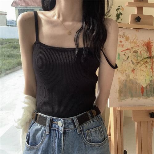 Short Vest knitting Top Women Basic Sleeveless Summer 2021 Camisole Female Tank Tops Elasticity