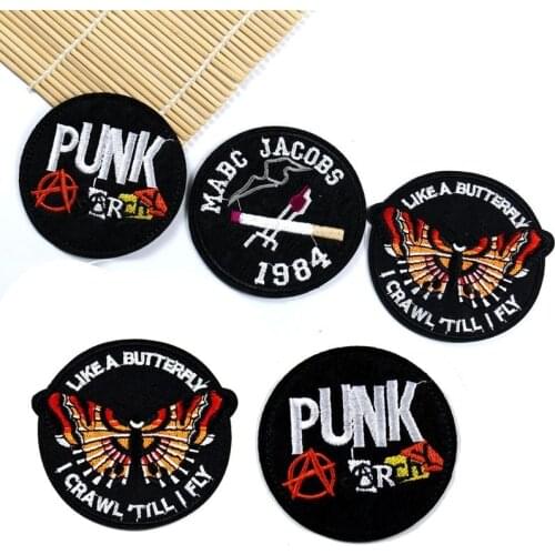Round Dark Punk Embroidered Patches Hig Quality Punk Smoking Appliques 3D Diy Butterfly Iron On Clothes Coats Hats Shoes Parches