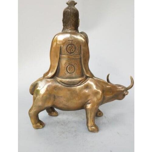 Copper Statue Chinese pure brass Taoism founder Lao tze to ride cow statue