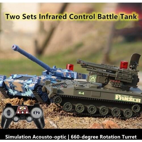 Simulation Infrared Control Armored RC Tank Machine Gun Fire 660 Degree Rotating Shooting Turret Acousto-optic Music RC Tank Toy