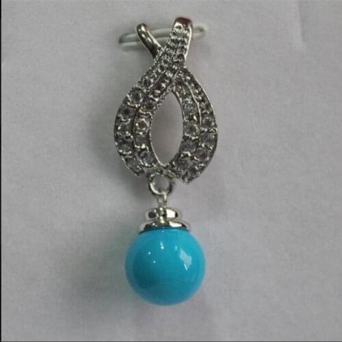 Fashionable zircon metal silver plated 12 mm Blue Shell Pearl Necklace Pendant