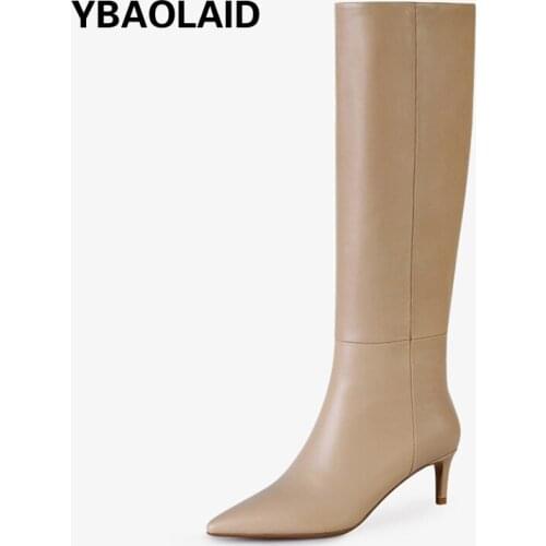 Fashion Pointed Solid Color Mid-heel High Boots Autumn and Winter New Leather Sleeve Retro Niche Knee-length Knight Boots