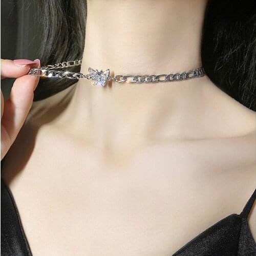 Fashion Jewelry Necklace Statement Necklace Stainless Steel Chain Rhinestone Butterfly Clavicle Chain Short Women Wholesale