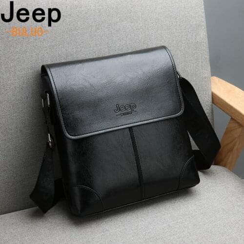 JEEP BULUO Fashion Mens Handbag Shoulder Bag Vintage PU Leather Retro Messenger Bag Stylish Casual Male Crossbody Shoulder Bags