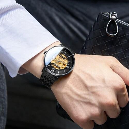 2020 Mens Watch RUNOSD Full Hollow Movement Design Cool all black Sport Fashion Automatic Mens Watch Sapphire