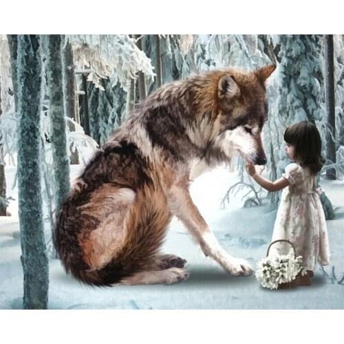 Tapb Girl And Wolf Pictures Oil Painting By Numbers Handpainted On Canvas DIY Oil Coloring By Numbers Art Decorations