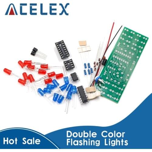 Red Blue Double Color Flashing Lights Kit Strobe NE555 + CD4017 Practice Learning DIY Kits Electronic Suite