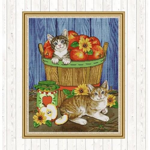 Cats and Fruits Cross Stitch Kits Embroidery Kit DIY Needlework Sets DMC 14ct 11ct Counted Aida Fabric Printed Canvas Home Decor