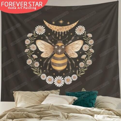 Honey Floral Bee Tapestry Wall Hanging Daisy Flower Wall Decor Tapestries Drom Room Hanging Bedroom Wall Decor Black Tapestry
