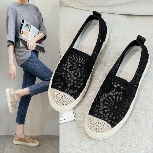 Summer New Fashion Mesh (Air mesh) Loafers Casual Solid Slip-On Round Toe Shallow Kick Lace Breathable High Quality Shoes Woman