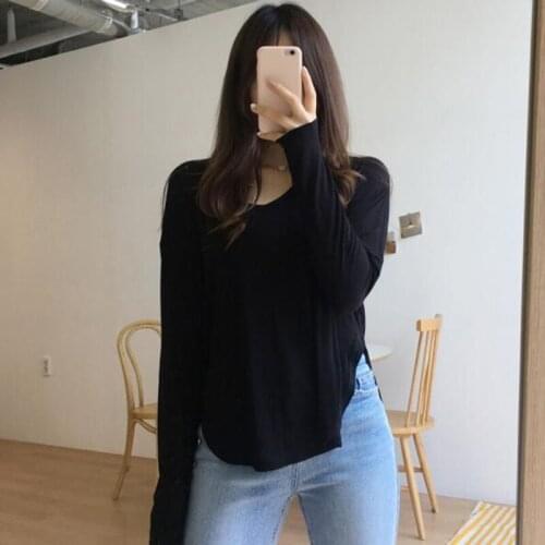 New Spring Top Sexy T Shirt Women Elasticity T-Shirt Korean Style Tee Woman Clothes Slim Tshirt Female Skinny Long Sleeve Tops