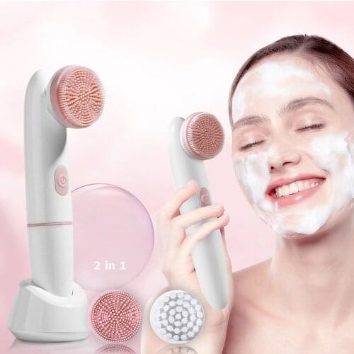 New Multifunctional 2 in 1 Electric Rotary Facial Cleanser Ultrasonic Beauty Instrument Household Facial Skin Care Pore Cleanser