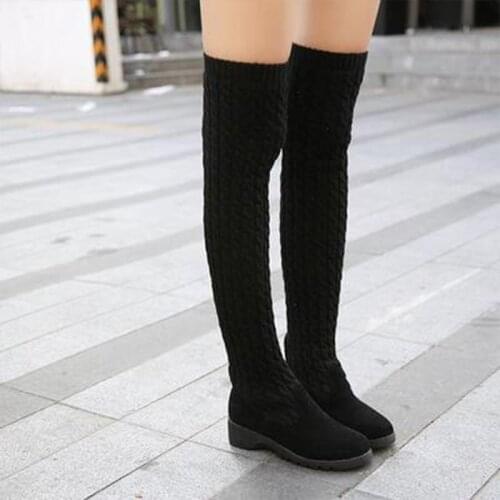 Slim Boots Women Sexy Black Over The Knee Boots Flat Heel Women Snow Boots Womens Fashion Winter Thigh High Boots Shoes Women