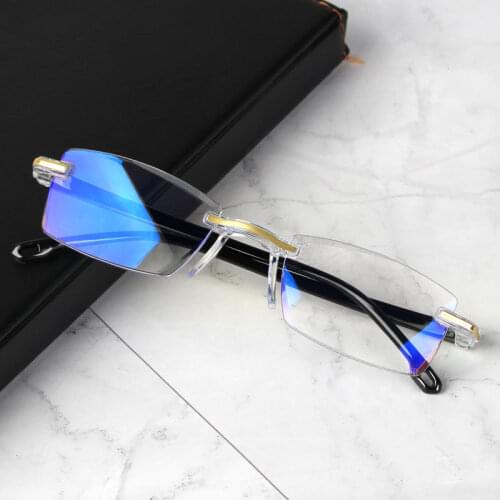 Men Women Rimless Reading Glasses Anti Blue Magnification Eyewear Presbyopic Glasses +100+150+200+250+300+350+400