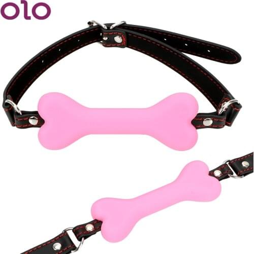OLO Mouth Gag Couples Cute Silicone Dog Bone Ball Gag Mouth Plug Leather Harness Flirting Sex Products Adult Games Restraint