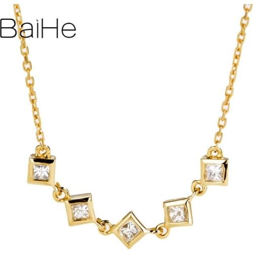 BAIHE Solid 18K Yellow Gold 0.11ct Certified H/SI 100% Genuine Natural Diamonds Wedding Women Trendy Fine Jewelry Gift Necklaces